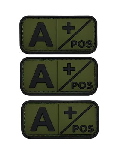 Uijokdef Blutgruppen-Patch-Set, positiv, taktischer Typ, positiver 3D-PVC-Gummi-Verschluss, 5,1 x 2,5 cm Größe (Grün A +), 3 Stück von Uijokdef