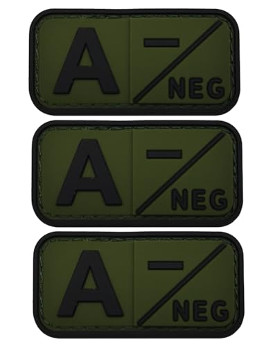 Uijokdef Blutgruppen-Patch-Set Neg, taktischer Typ negativer 3D-PVC-Gummi-Verschluss, 5,1 x 2,5 cm (Grün A-) 3 Stück von Uijokdef