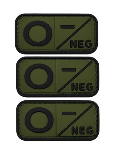 Uijokdef Blutgruppen-Patch-Set Neg, taktischer Typ negativer 3D-PVC-Gummi-Verschluss, 5,1 x 2,5 cm (Grün O), 3 Stück von Uijokdef