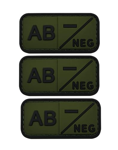 Uijokdef Blutgruppen-Patch-Set Neg, taktischer Typ negativer 3D-PVC-Gummi-Verschluss, 5,1 x 2,5 cm (grün AB), 3 Stück von Uijokdef