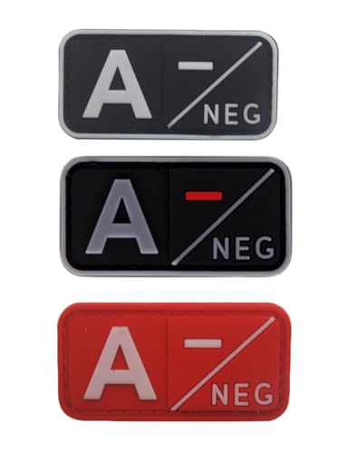 Uijokdef Blutgruppen-Patch-Set Neg, taktischer Typ negativer 3D-PVC-Gummi-Verschluss, 5,1 x 2,5 cm Größe (A), 3 Stück von Uijokdef