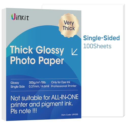 Uinkit Dickes Fotopapier, 21,6 x 27,9 cm, 100 Blatt, einseitig, glänzend, schweres Fotopapier, 300 g/m², nur für professionelle Tintenstrahldrucker geeignet von Uinkit