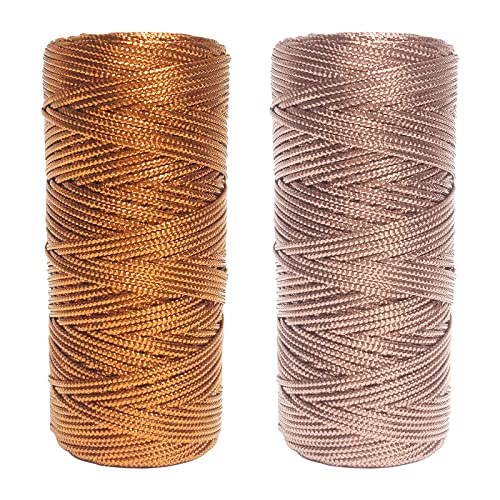 Uiopa 2 Rolle Metallic Kordel Goldfaden, 1,5mm x 100m Paketschnur Geschenkbänder, Bastelschnur für Geschenkverpackung DIY Kunsthandwerk Weihnachten Dekoration (Bronze + Roségold) von Uiopa