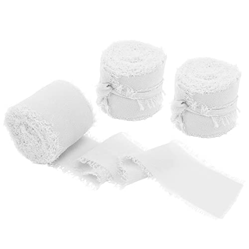 Uiopa 3 Rollen Schleifenband Breit 38mm Chiffonband Weiss Geschenkband Hochzeit Dekoband Fransenband für Geschenkverpackung Brautsträuße Tisch-Deko DIY Handwerk von Uiopa