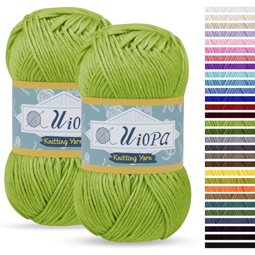 Uiopa Acrylwolle zum Häkeln und Stricken, 2 x 100g(2 x 180m) Häkelwolle Dickes Garn 10-Fach Strickwolle Handstrickgarn für Schals, Tücher, Decken, Bastelprojekte (Grasgrün) von Uiopa