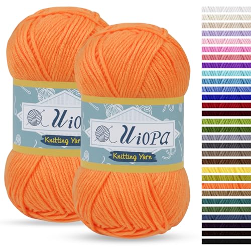 Uiopa Acrylwolle zum Häkeln und Stricken, 2 x 100g(2 x 180m) Häkelwolle Dickes Garn 10-Fach Strickwolle Handstrickgarn für Schals, Tücher, Decken, Bastelprojekte (Orange) von Uiopa