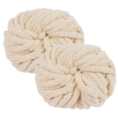 Uiopa Armstricken Wolle, 2 x 250g Chunky Yarn Dicke Wolle zum Handstricken, Bulky Chunky Wolle Häkel Dickes Garn für Decken, Kissen, Haustierbetten, DIY-Handwerk (Beige) von Uiopa