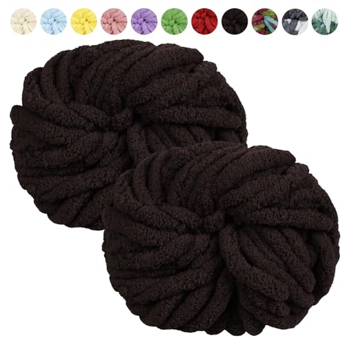 Uiopa Armstricken Wolle, 2 x 250g Chunky Yarn Dicke Wolle zum Handstricken, Bulky Chunky Wolle Häkel Dickes Garn für Decken, Kissen, Haustierbetten, DIY-Handwerk (Kaffee) von Uiopa