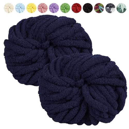 Uiopa Armstricken Wolle, 2 x 250g Chunky Yarn Dicke Wolle zum Handstricken, Bulky Chunky Wolle Häkel Dickes Garn für Decken, Kissen, Haustierbetten, DIY-Handwerk (Marineblau) von Uiopa