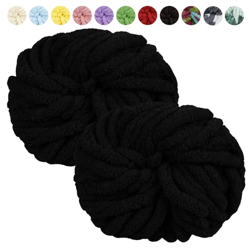 Uiopa Armstricken Wolle, 2 x 250g Chunky Yarn Dicke Wolle zum Handstricken, Bulky Chunky Wolle Häkel Dickes Garn für Decken, Kissen, Haustierbetten, DIY-Handwerk (Schwarz) von Uiopa