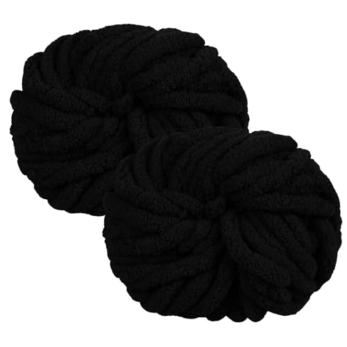 Uiopa Armstricken Wolle, 2 x 250g Chunky Yarn Dicke Wolle zum Handstricken, Bulky Chunky Wolle Häkel Dickes Garn für Decken, Kissen, Haustierbetten, DIY-Handwerk (Schwarz) von Uiopa