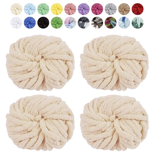 Uiopa Armstricken Wolle, 4 x 250g Chunky Yarn Dicke Wolle zum Handstricken, Bulky Chunky Wolle Häkel Dickes Garn für Decken, Kissen, Haustierbetten, DIY-Handwerk (Beige) von Uiopa