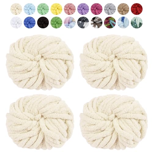 Uiopa Armstricken Wolle, 4 x 250g Chunky Yarn Dicke Wolle zum Handstricken, Bulky Chunky Wolle Häkel Dickes Garn für Decken, Kissen, Haustierbetten, DIY-Handwerk (Creme) von Uiopa