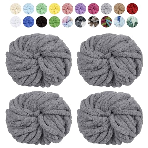 Uiopa Armstricken Wolle, 4 x 250g Chunky Yarn Dicke Wolle zum Handstricken, Bulky Chunky Wolle Häkel Dickes Garn für Decken, Kissen, Haustierbetten, DIY-Handwerk (Grau) von Uiopa