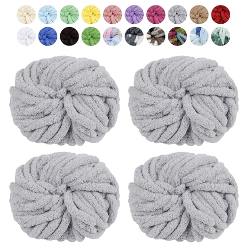 Uiopa Armstricken Wolle, 4 x 250g Chunky Yarn Dicke Wolle zum Handstricken, Bulky Chunky Wolle Häkel Dickes Garn für Decken, Kissen, Haustierbetten, DIY-Handwerk (Helles Grau) von Uiopa