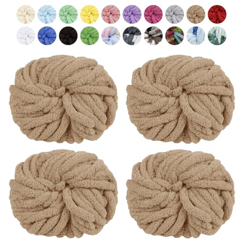 Uiopa Armstricken Wolle, 4 x 250g Chunky Yarn Dicke Wolle zum Handstricken, Bulky Chunky Wolle Häkel Dickes Garn für Decken, Kissen, Haustierbetten, DIY-Handwerk (Helles Khaki) von Uiopa