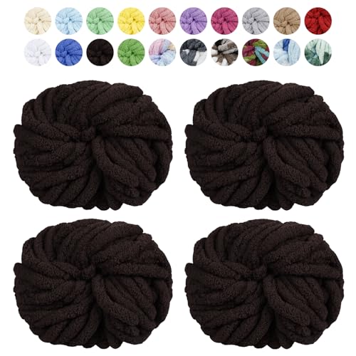 Uiopa Armstricken Wolle, 4 x 250g Chunky Yarn Dicke Wolle zum Handstricken, Bulky Chunky Wolle Häkel Dickes Garn für Decken, Kissen, Haustierbetten, DIY-Handwerk (Kaffee) von Uiopa