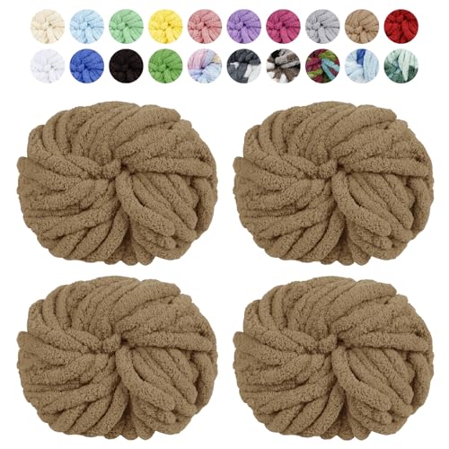 Uiopa Armstricken Wolle, 4 x 250g Chunky Yarn Dicke Wolle zum Handstricken, Bulky Chunky Wolle Häkel Dickes Garn für Decken, Kissen, Haustierbetten, DIY-Handwerk (Khaki) von Uiopa