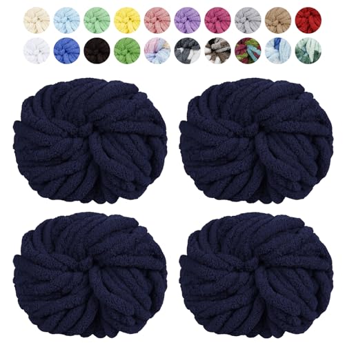 Uiopa Armstricken Wolle, 4 x 250g Chunky Yarn Dicke Wolle zum Handstricken, Bulky Chunky Wolle Häkel Dickes Garn für Decken, Kissen, Haustierbetten, DIY-Handwerk (Marineblau) von Uiopa