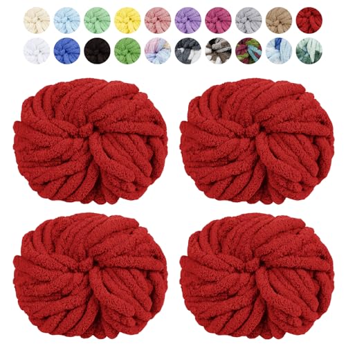 Uiopa Armstricken Wolle, 4 x 250g Chunky Yarn Dicke Wolle zum Handstricken, Bulky Chunky Wolle Häkel Dickes Garn für Decken, Kissen, Haustierbetten, DIY-Handwerk (Rot) von Uiopa