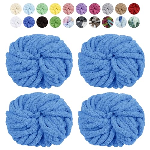 Uiopa Armstricken Wolle, 4 x 250g Chunky Yarn Dicke Wolle zum Handstricken, Bulky Chunky Wolle Häkel Dickes Garn für Decken, Kissen, Haustierbetten, DIY-Handwerk (See-Blau) von Uiopa