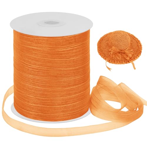 Uiopa Bändchengarn zum Häkeln, 10mm x 320m Ribbon Garn Dicke Häkelgarn Chunky Yarn, Chiffonband Crochet Yarn für Sonnenhüten, Taschen, Bastelprojekten, Heimdekoration (Orange) von Uiopa