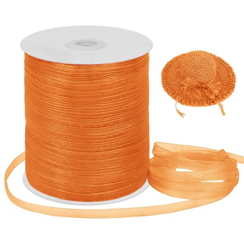 Uiopa Bändchengarn zum Häkeln, 6mm x 457m Ribbon Garn Dicke Häkelgarn Chunky Yarn, Chiffonband Crochet Yarn für Sonnenhüten, Taschen, Bastelprojekten, Heimdekoration (Orange) von Uiopa