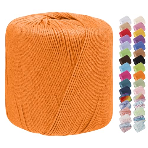 Uiopa Baumwollgarn zum Häkeln, Handstrickgarn 1mm x 125m, 8-Fach Häkelgarn Baumwolle Cotton Yarn für Schals, Hüte, Deckchen, Dekoration, DIY-Handwerk (Orange) von Uiopa