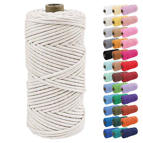 Uiopa Baumwollkordel, Makramee Garn 4mm 100m Natur Baumwollseil, Baumwollgarn Geflochtene Macrame Cord Ideal für Häkeltaschen, Pflanzenhängern, Traumfänger, Wandbehang, DIY Handwerk von Uiopa