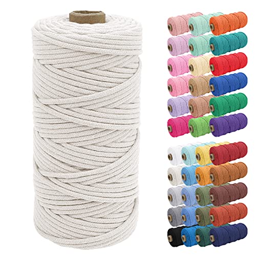 Uiopa Baumwollkordel 3mm x 100m, Makramee Garn Geflochten Baumwollgarn mit Kern, Baumwollseil Natürlicher Rope Garn für Taschen, Wandbehänge, Pflanzenaufhänger, DIY Handwerk von Uiopa