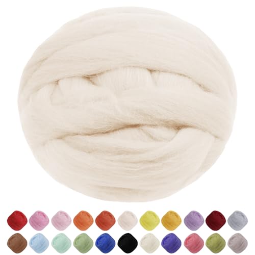 Uiopa Filzwolle, 500g Filzwolle Trockenfilzen Weiche Märchenwolle zum Filzen, Dickes Garn Filzwolle Nassfilzen Filz Wolle Beige für Filzprojekte, DIY-Handwerk von Uiopa