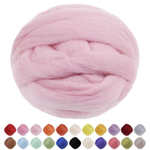 Uiopa Filzwolle, 500g Filzwolle Trockenfilzen Weiche Märchenwolle zum Filzen, Dickes Garn Filzwolle Nassfilzen Filz Wolle Rosa für Filzprojekte, DIY-Handwerk von Uiopa