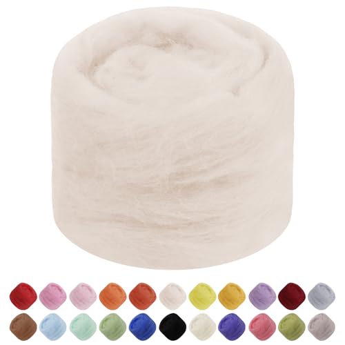 Uiopa Filzwolle, 50g Filzwolle Trockenfilzen Weiche Märchenwolle zum Filzen, Dickes Garn Filzwolle Nassfilzen Filz Wolle Beige für Filzprojekte, DIY-Handwerk von Uiopa