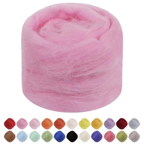 Uiopa Filzwolle, 50g Filzwolle Trockenfilzen Weiche Märchenwolle zum Filzen, Dickes Garn Filzwolle Nassfilzen Filz Wolle Pfirsich Rosa für Filzprojekte, DIY-Handwerk von Uiopa