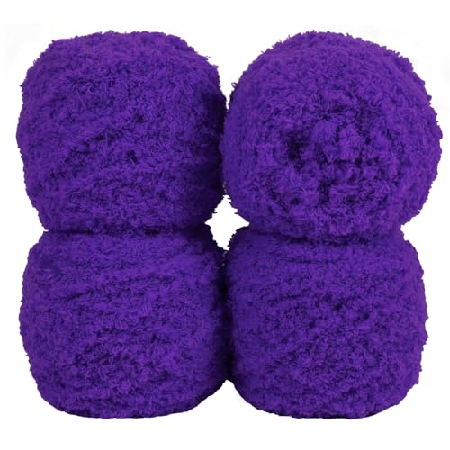 Uiopa Flauschige Wolle Garn Dunkelviolett, 400g(4 x 100g, 4 x 80m) Plüschwolle zum Stricken 3 Stränge Fransengarn, Handstrickgarn Weiche Häkelwolle zum Decken Schals Mützen DIY-Projekte von Uiopa