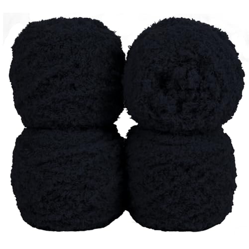 Uiopa Flauschige Wolle Garn Schwarz, 400g(4 x 100g, 4 x 80m) Plüschwolle zum Stricken 3 Stränge Fransengarn, Handstrickgarn Weiche Häkelwolle zum Decken Schals Mützen DIY-Projekte von Uiopa