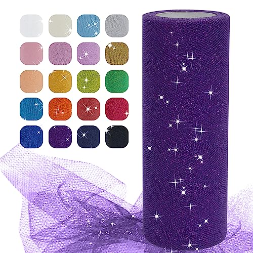 Uiopa Glitzer Tüll Dunkelviolett, 15cm x 22,8m Glitzerstoff Polyester Tüllband Hochzeit Dekostoff, Tüll Stoff Rolle für Tutu-Röcke Party Hochzeit Tisch Deko Geschenkverpackung DIY-Handwerk von Uiopa