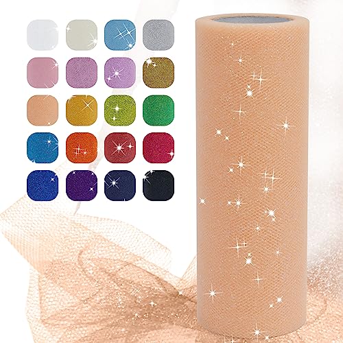 Uiopa Glitzer Tüll Hell Orange, 15cm x 22,8m Glitzerstoff Polyester Tüllband Hochzeit Dekostoff, Tüll Stoff Rolle für Tutu-Röcke Party Hochzeit Tisch Deko Geschenkverpackung DIY-Handwerk von Uiopa