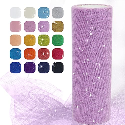 Uiopa Glitzer Tüll Helles Lila, 15cm x 22,8m Glitzerstoff Polyester Tüllband Hochzeit Dekostoff, Tüll Stoff Rolle für Tutu-Röcke Party Hochzeit Tisch Deko Geschenkverpackung DIY-Handwerk von Uiopa