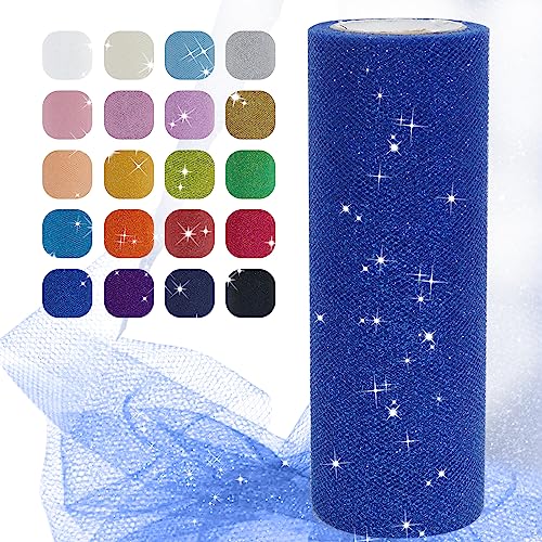 Uiopa Glitzer Tüll Königsblau, 15cm x 22,8m Glitzerstoff Polyester Tüllband Hochzeit Dekostoff, Tüll Stoff Rolle für Tutu-Röcke Party Hochzeit Tisch Deko Geschenkverpackung DIY-Handwerk von Uiopa