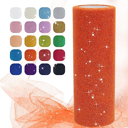 Uiopa Glitzer Tüll Orange, 15cm x 22,8m Glitzerstoff Polyester Tüllband Hochzeit Dekostoff, Tüll Stoff Rolle für Tutu-Röcke Party Hochzeit Tisch Deko Geschenkverpackung DIY-Handwerk von Uiopa