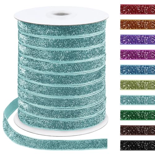 Uiopa Glitzerband 10mm x 45m Samtband Glitzer Geschenkbänder Dekoband für Geschenkverpackung, Kränze, Bogen Herstellung, Hochzeit, Party, Home Decor, DIY Handwerk (Blau Grün) von Uiopa