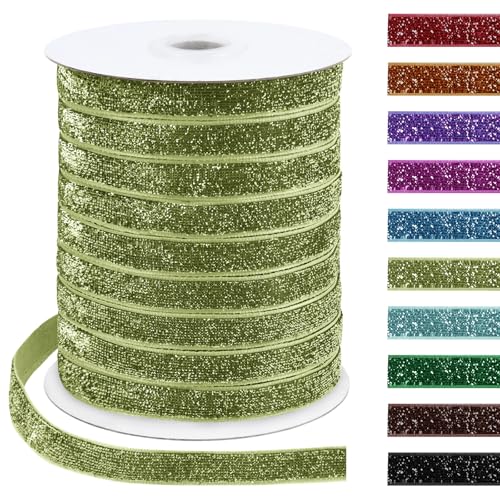 Uiopa Glitzerband 10mm x 45m Samtband Glitzer Geschenkbänder Dekoband für Geschenkverpackung, Kränze, Bogen Herstellung, Hochzeit, Party, Home Decor, DIY Handwerk (Grasgrün) von Uiopa