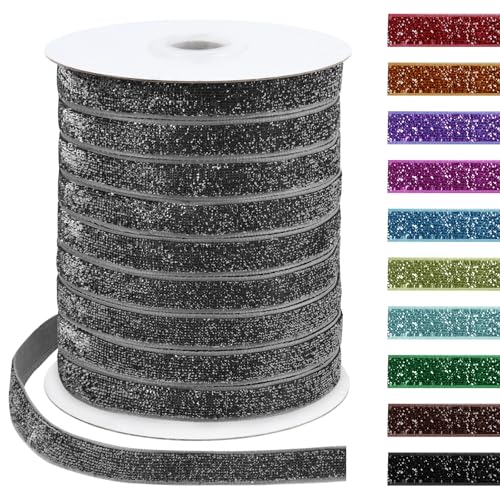 Uiopa Glitzerband 10mm x 45m Samtband Glitzer Geschenkbänder Dekoband für Geschenkverpackung, Kränze, Bogen Herstellung, Hochzeit, Party, Home Decor, DIY Handwerk (Grau) von Uiopa