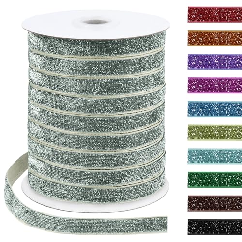 Uiopa Glitzerband 10mm x 45m Samtband Glitzer Geschenkbänder Dekoband für Geschenkverpackung, Kränze, Bogen Herstellung, Hochzeit, Party, Home Decor, DIY Handwerk (Hellblau) von Uiopa