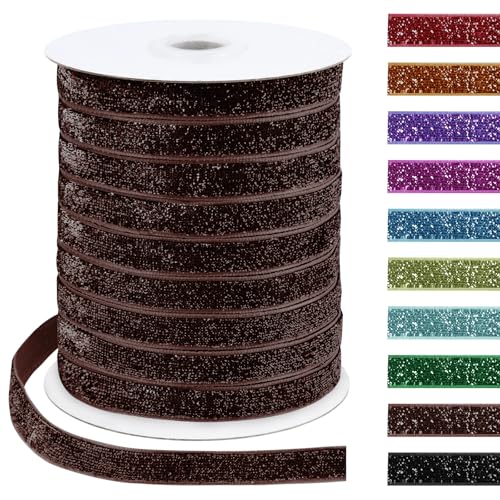 Uiopa Glitzerband 10mm x 45m Samtband Glitzer Geschenkbänder Dekoband für Geschenkverpackung, Kränze, Bogen Herstellung, Hochzeit, Party, Home Decor, DIY Handwerk (Kaffee) von Uiopa