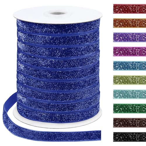 Uiopa Glitzerband 10mm x 45m Samtband Glitzer Geschenkbänder Dekoband für Geschenkverpackung, Kränze, Bogen Herstellung, Hochzeit, Party, Home Decor, DIY Handwerk (Königsblau) von Uiopa