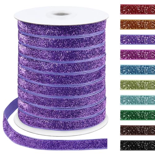 Uiopa Glitzerband 10mm x 45m Samtband Glitzer Geschenkbänder Dekoband für Geschenkverpackung, Kränze, Bogen Herstellung, Hochzeit, Party, Home Decor, DIY Handwerk (Lila) von Uiopa