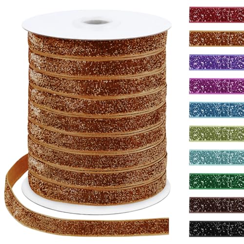 Uiopa Glitzerband 10mm x 45m Samtband Glitzer Geschenkbänder Dekoband für Geschenkverpackung, Kränze, Bogen Herstellung, Hochzeit, Party, Home Decor, DIY Handwerk (Orange) von Uiopa