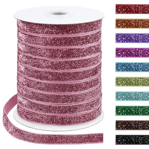 Uiopa Glitzerband 10mm x 45m Samtband Glitzer Geschenkbänder Dekoband für Geschenkverpackung, Kränze, Bogen Herstellung, Hochzeit, Party, Home Decor, DIY Handwerk (Pfirsich-Rosa) von Uiopa